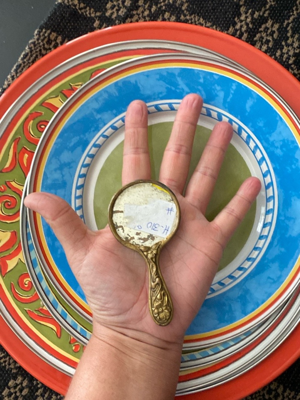 Vintage Ornate Metal Hand Mirror in Aged Brass Tone/ miniature!! - Picture 10 of 11
